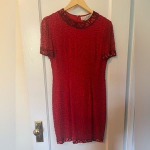 Vintage 1920s red beaded sequin flapper dress size 6